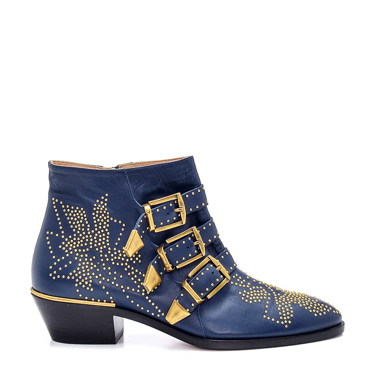 CHLOE - Navy Smooth Nappa Leather Strapped & Studded Susanna Boots